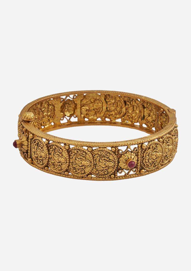 92.5 Pure Silver Gold-Plated Temple Ruby Ethnic Bangle for Women | Traditional Temple Jewellery for Wedding & Festive Wear | Gift for Her - Indya