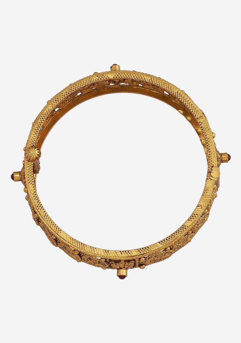 92.5 Pure Silver Gold-Plated Temple Ruby Ethnic Bangle for Women | Traditional Temple Jewellery for Wedding & Festive Wear | Gift for Her - Indya