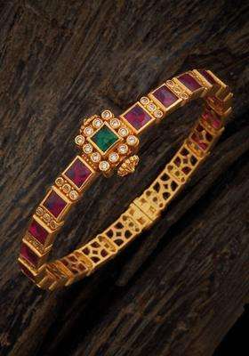 Embellished Bridal 92.5 Silver Gold-Plated Stone Studded Bangle for Women | Traditional Temple Jewellery for Wedding & Festive Wear | Gift for Her