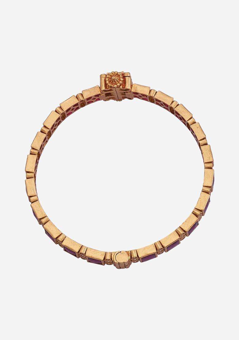 Embellished Bridal 92.5 Silver Gold-Plated Stone Studded Bangle for Women | Traditional Temple Jewellery for Wedding & Festive Wear | Gift for Her - Indya