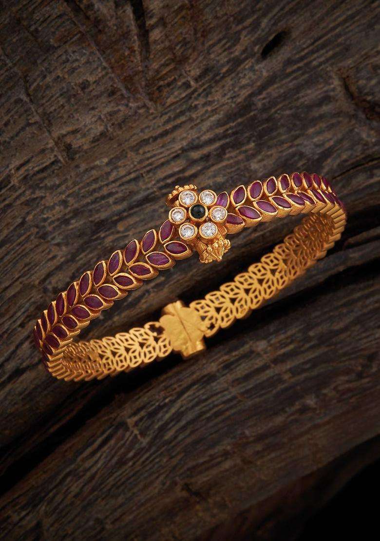 92.5 Pure Silver Gold-Plated Temple Bangle for Women | Traditional Temple Jewellery for Wedding & Festive Wear | Gift for Her - Indya