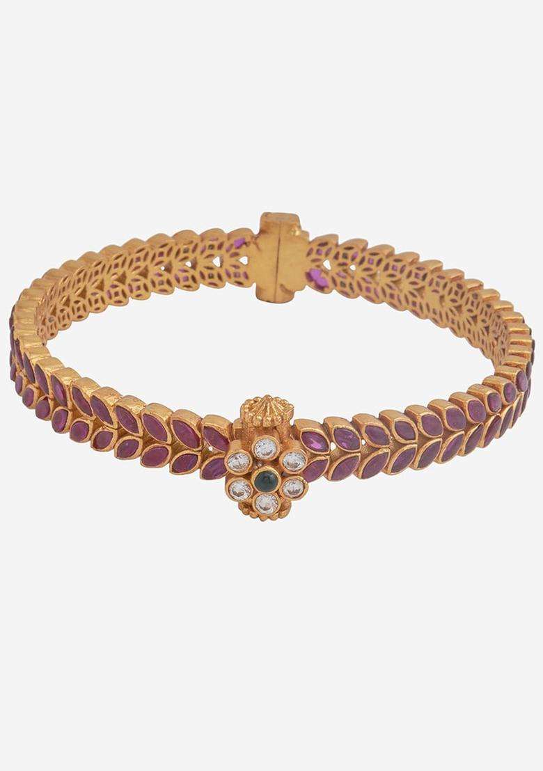 92.5 Pure Silver Gold-Plated Temple Bangle for Women | Traditional Temple Jewellery for Wedding & Festive Wear | Gift for Her - Indya