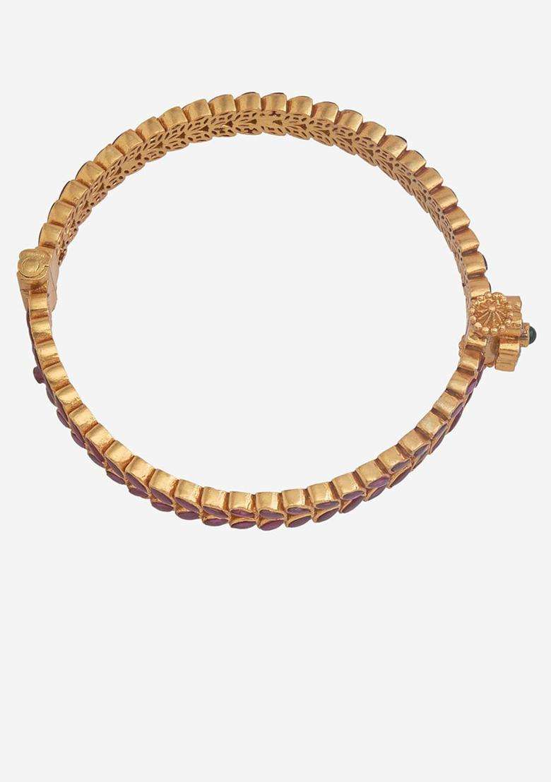 92.5 Pure Silver Gold-Plated Temple Bangle for Women | Traditional Temple Jewellery for Wedding & Festive Wear | Gift for Her - Indya