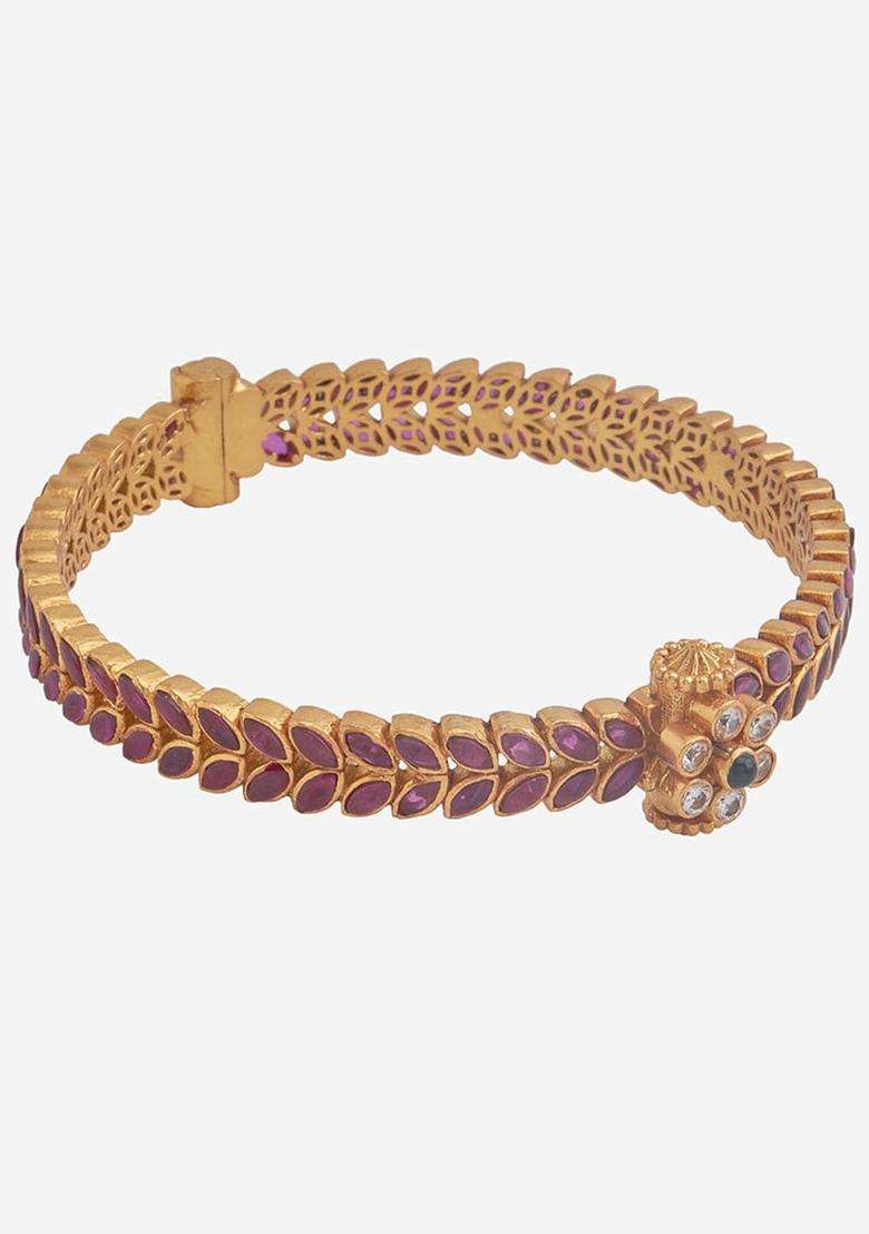92.5 Pure Silver Gold-Plated Temple Bangle for Women | Traditional Temple Jewellery for Wedding & Festive Wear | Gift for Her - Indya
