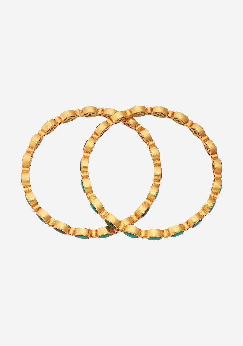 Green Gold-Plated Ethnic 92.5 Pure Silver Temple Bangles with Zircon for Women | Traditional Temple Jewellery for Wedding & Festive Wear | Gift for Her - Indya