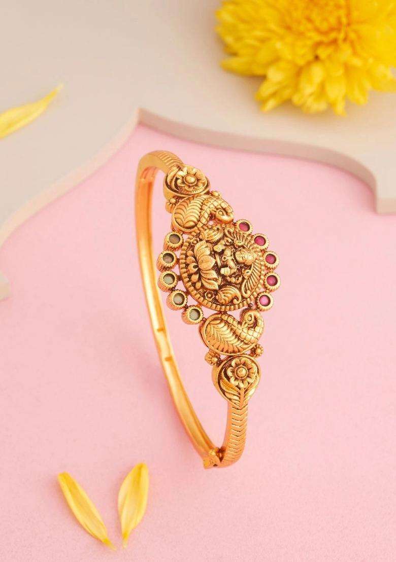 Temple Gold-Plated Bangle-Style Bracelet for Women | Traditional Temple Jewellery for Wedding & Festive Wear | Gift for Her - Indya