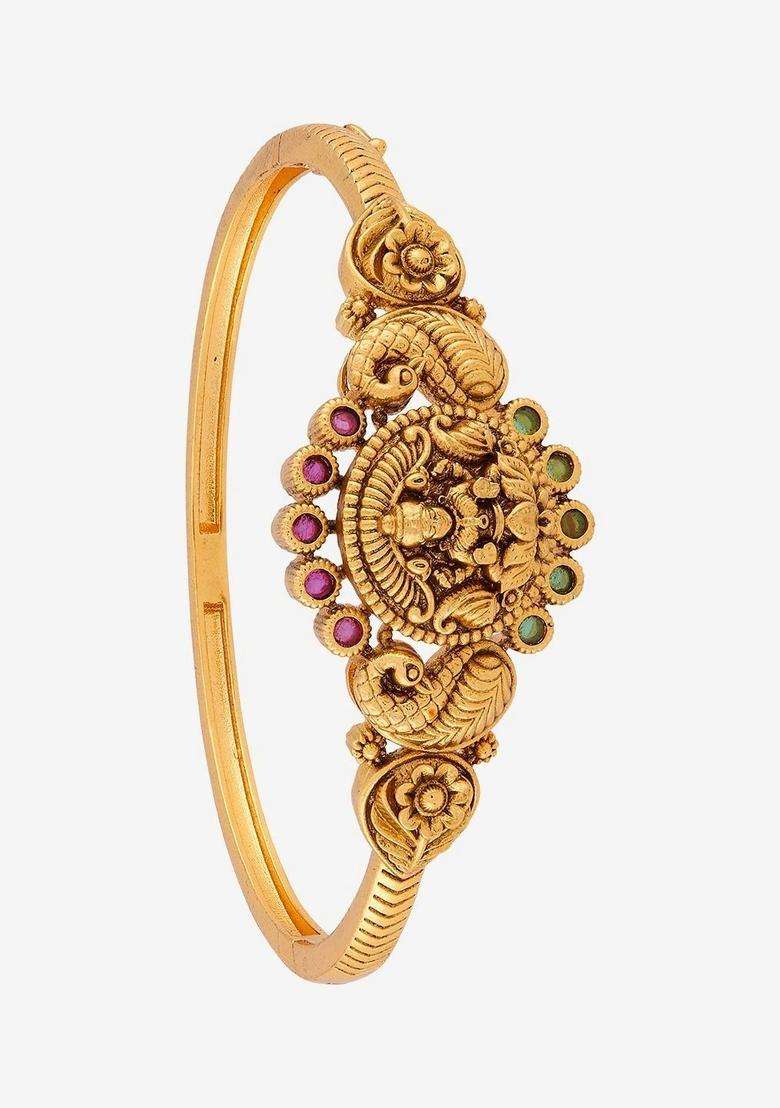 Temple Gold-Plated Bangle-Style Bracelet for Women | Traditional Temple Jewellery for Wedding & Festive Wear | Gift for Her - Indya