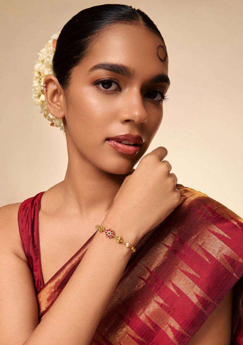 Temple Gold-Plated Link Bracelet for Women | Traditional Temple Jewellery for Wedding & Festive Wear | Gift for Her - Indya