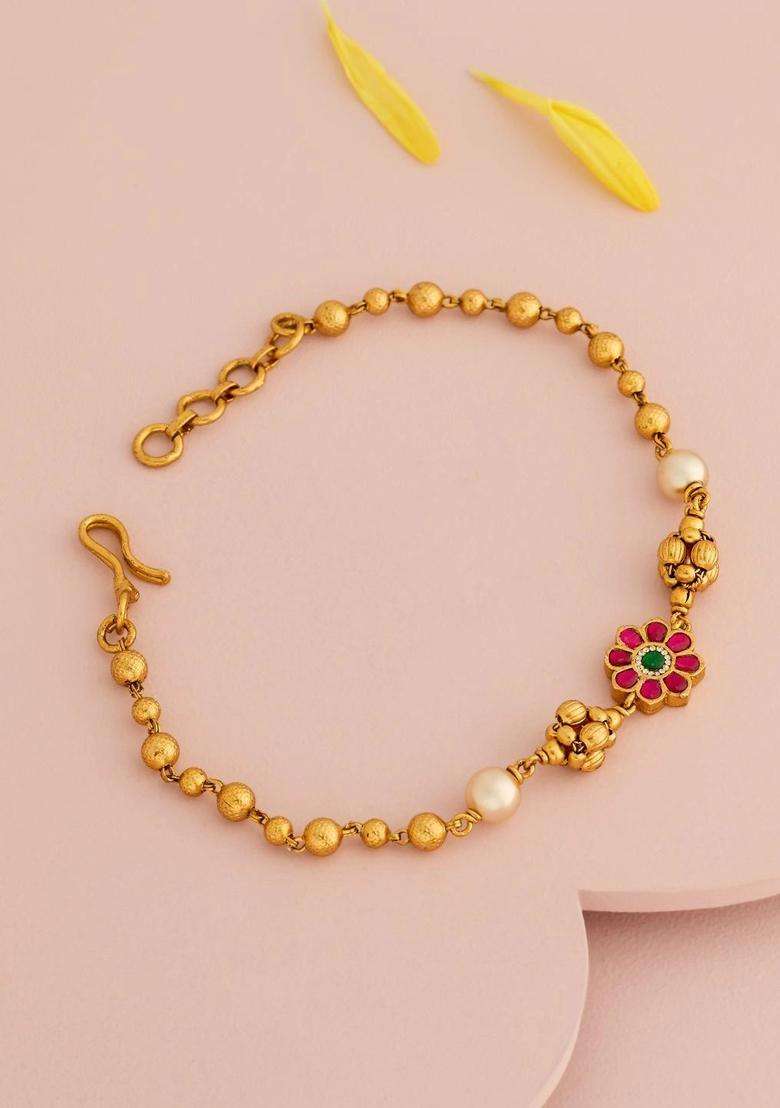 Temple Gold-Plated Link Bracelet for Women | Traditional Temple Jewellery for Wedding & Festive Wear | Gift for Her - Indya