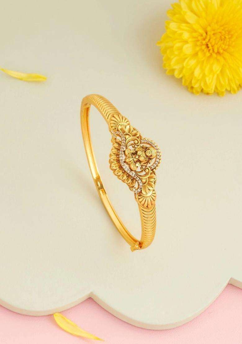 Temple Gold-Plated Bangle-Style Bracelet for Women | Traditional Temple Jewellery for Wedding & Festive Wear | Gift for Her - Indya