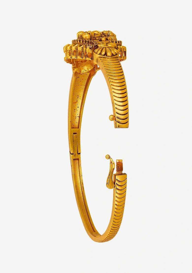 Temple Gold-Plated Bangle-Style Bracelet for Women | Traditional Temple Jewellery for Wedding & Festive Wear | Gift for Her - Indya