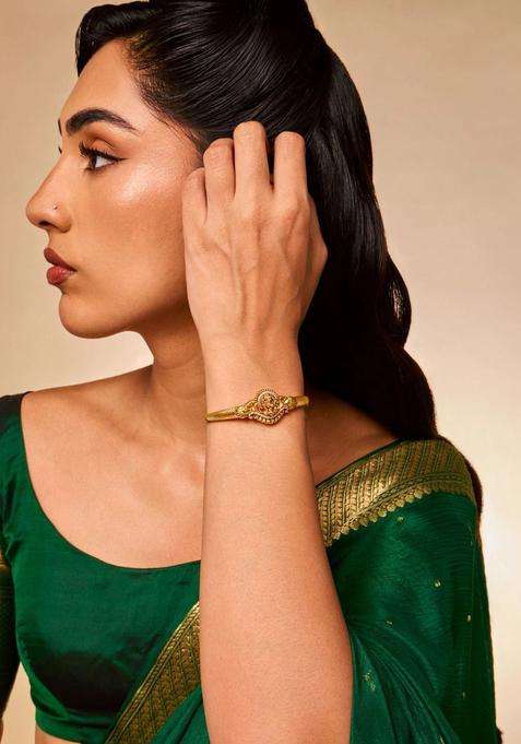 Temple Gold-Plated Bangle-Style Bracelet for Women | Traditional Temple Jewellery for Wedding & Festive Wear | Gift for Her