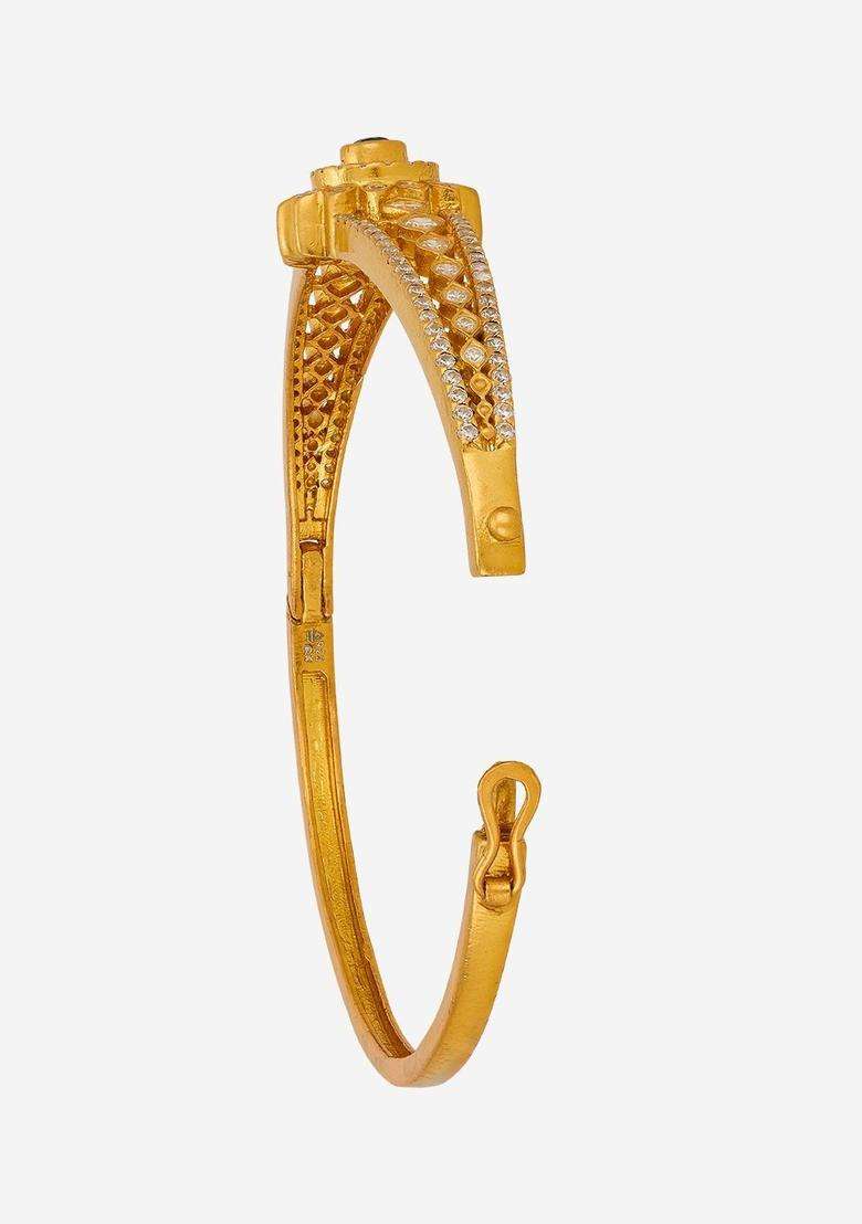 Green Silver Temple Gold-Plated Kada Ethnic Bracelet for Women | Traditional Temple Jewellery for Wedding & Festive Wear | Gift for Her - Indya