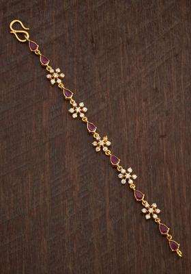 92.5 Sterling Silver Gold-Plated Stone Studded Link Bracelet for Women | Traditional Temple Jewellery for Wedding & Festive Wear | Gift for Her