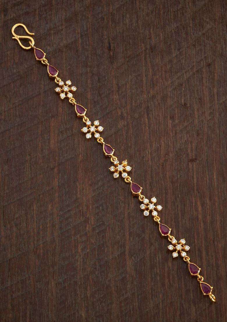 92.5 Sterling Silver Gold-Plated Stone Studded Link Bracelet for Women | Traditional Temple Jewellery for Wedding & Festive Wear | Gift for Her - Indya