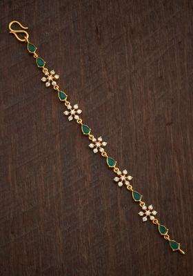 92.5 Sterling Silver Gold-Plated Stone Studded Link Bracelet for Women | Traditional Temple Jewellery for Wedding & Festive Wear | Gift for Her