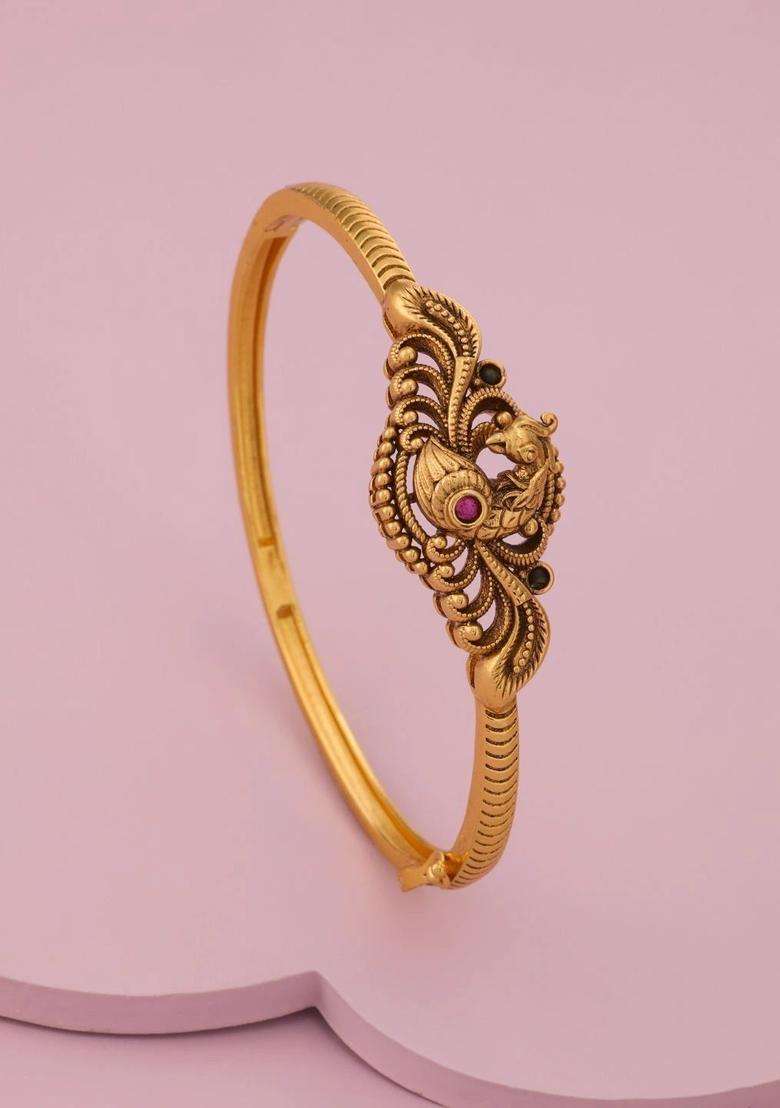 Temple Gold-Plated Bangle-Style Bracelet for Women | Traditional Temple Jewellery for Wedding & Festive Wear | Gift for Her - Indya
