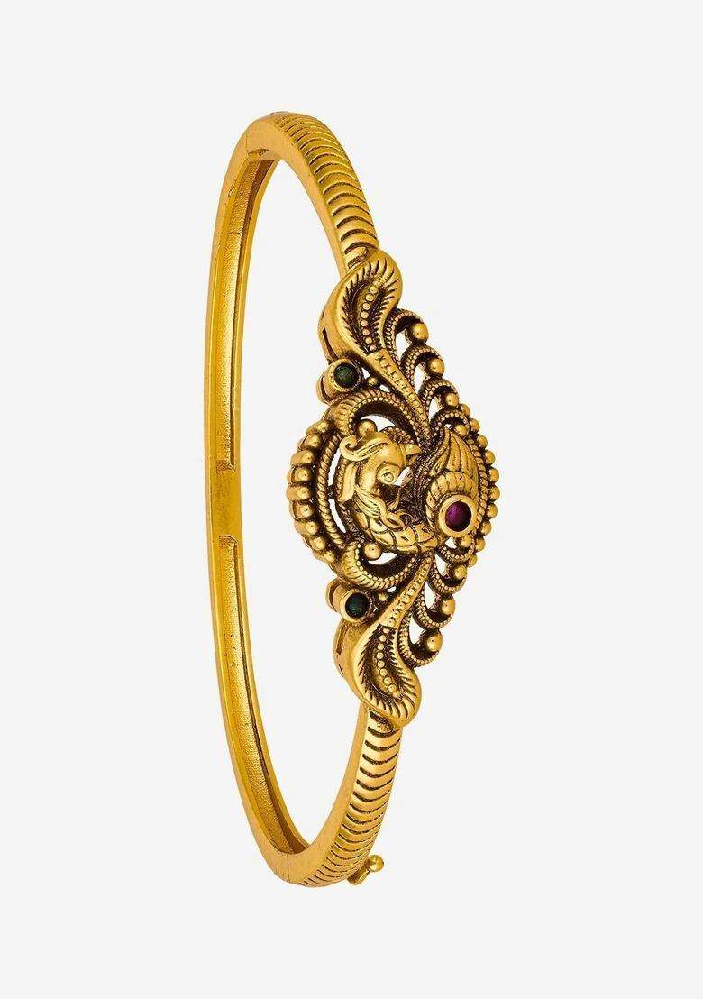 Temple Gold-Plated Bangle-Style Bracelet for Women | Traditional Temple Jewellery for Wedding & Festive Wear | Gift for Her - Indya