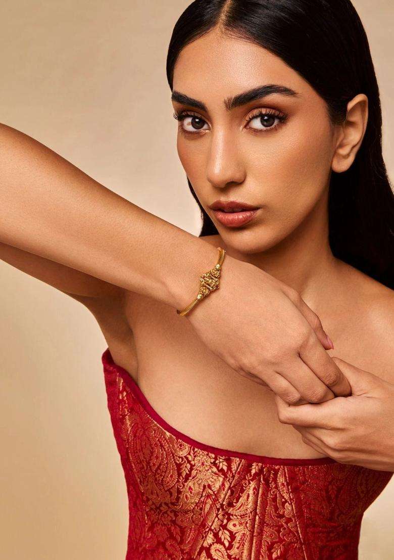 Temple Gold-Plated Bangle-Style Bracelet for Women | Traditional Temple Jewellery for Wedding & Festive Wear | Gift for Her - Indya
