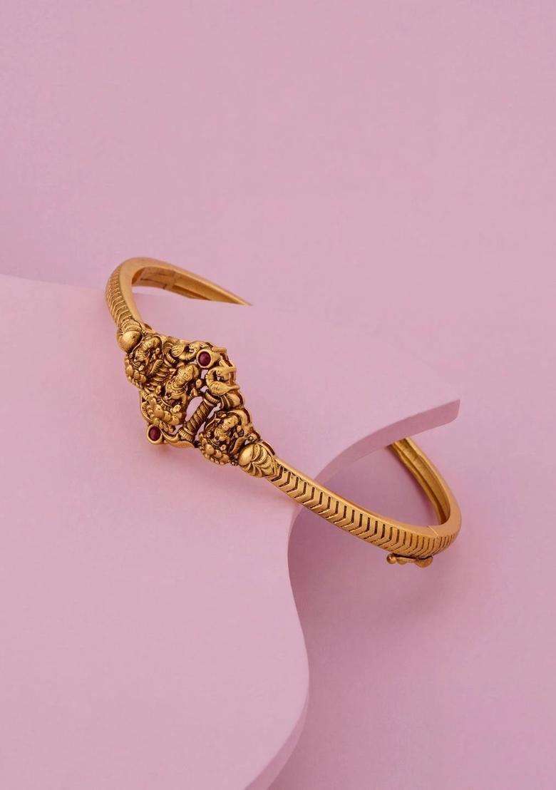 Temple Gold-Plated Bangle-Style Bracelet for Women | Traditional Temple Jewellery for Wedding & Festive Wear | Gift for Her - Indya
