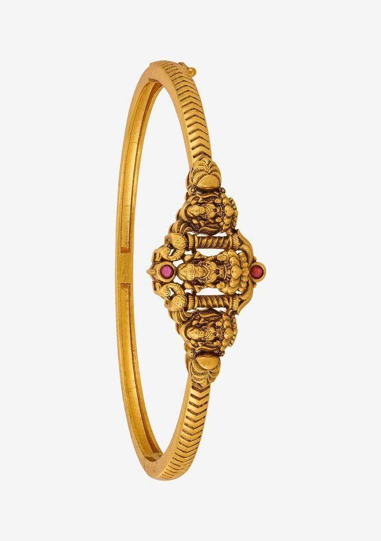 Temple Gold-Plated Bangle-Style Bracelet for Women | Traditional Temple Jewellery for Wedding & Festive Wear | Gift for Her - Indya