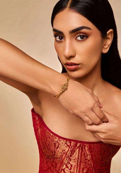 Temple Gold-Plated Bangle-Style Bracelet for Women | Traditional Temple Jewellery for Wedding & Festive Wear | Gift for Her