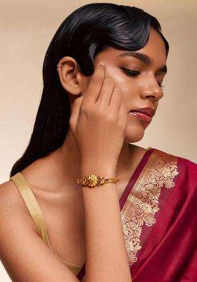 Temple Gold-Plated Bangle-Style Ruby Ethnic Bracelet for Women | Traditional Temple Jewellery for Wedding & Festive Wear | Gift for Her