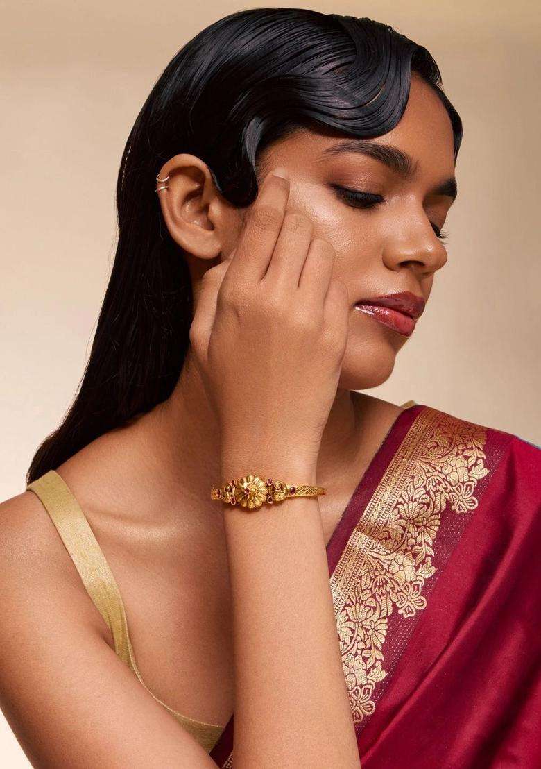 Temple Gold-Plated Bangle-Style Ruby Ethnic Bracelet for Women | Traditional Temple Jewellery for Wedding & Festive Wear | Gift for Her - Indya