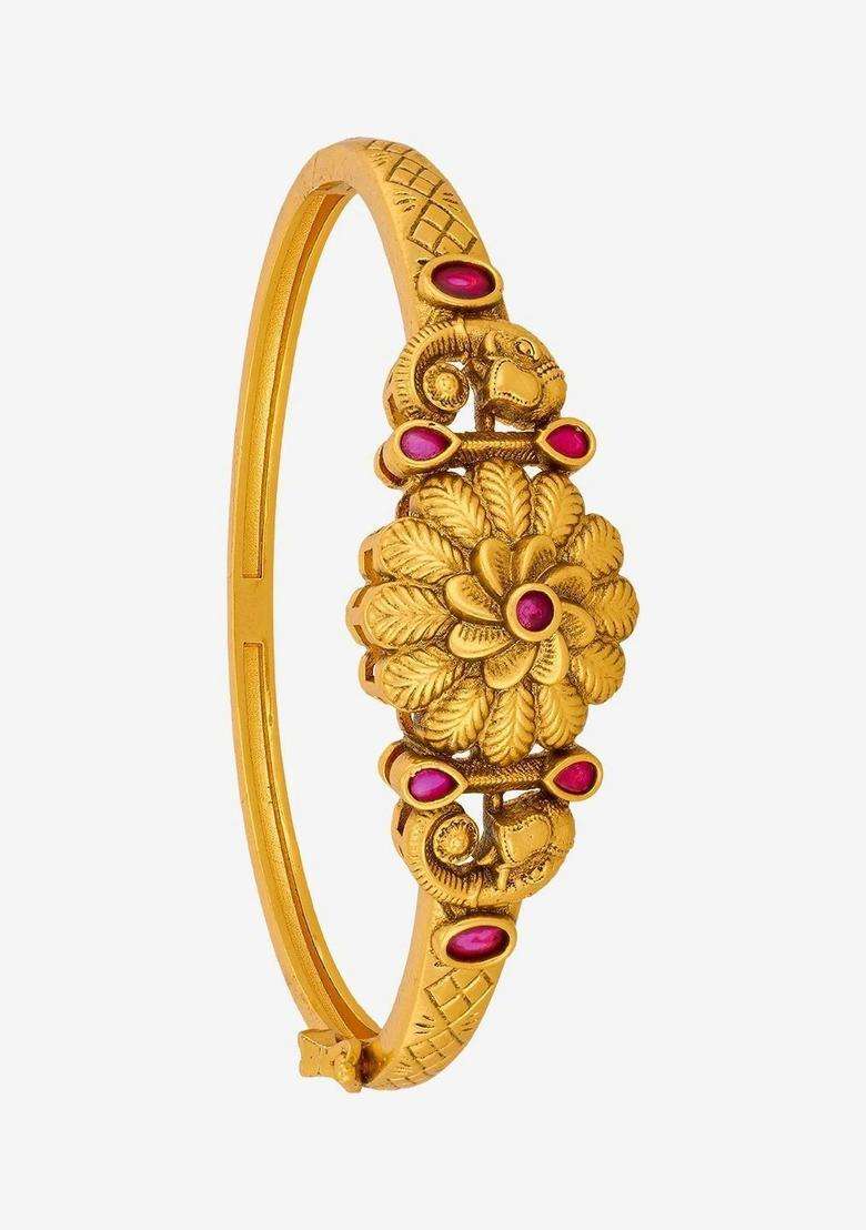 Temple Gold-Plated Bangle-Style Ruby Ethnic Bracelet for Women | Traditional Temple Jewellery for Wedding & Festive Wear | Gift for Her - Indya