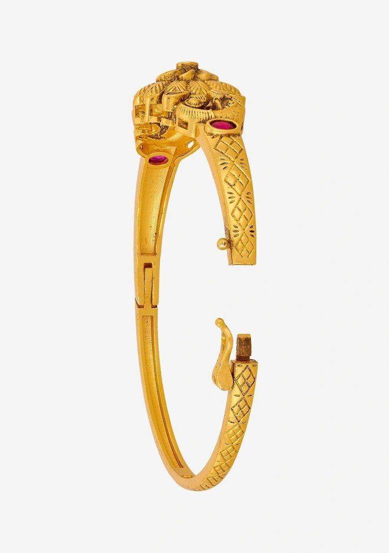 Temple Gold-Plated Bangle-Style Ruby Ethnic Bracelet for Women | Traditional Temple Jewellery for Wedding & Festive Wear | Gift for Her - Indya