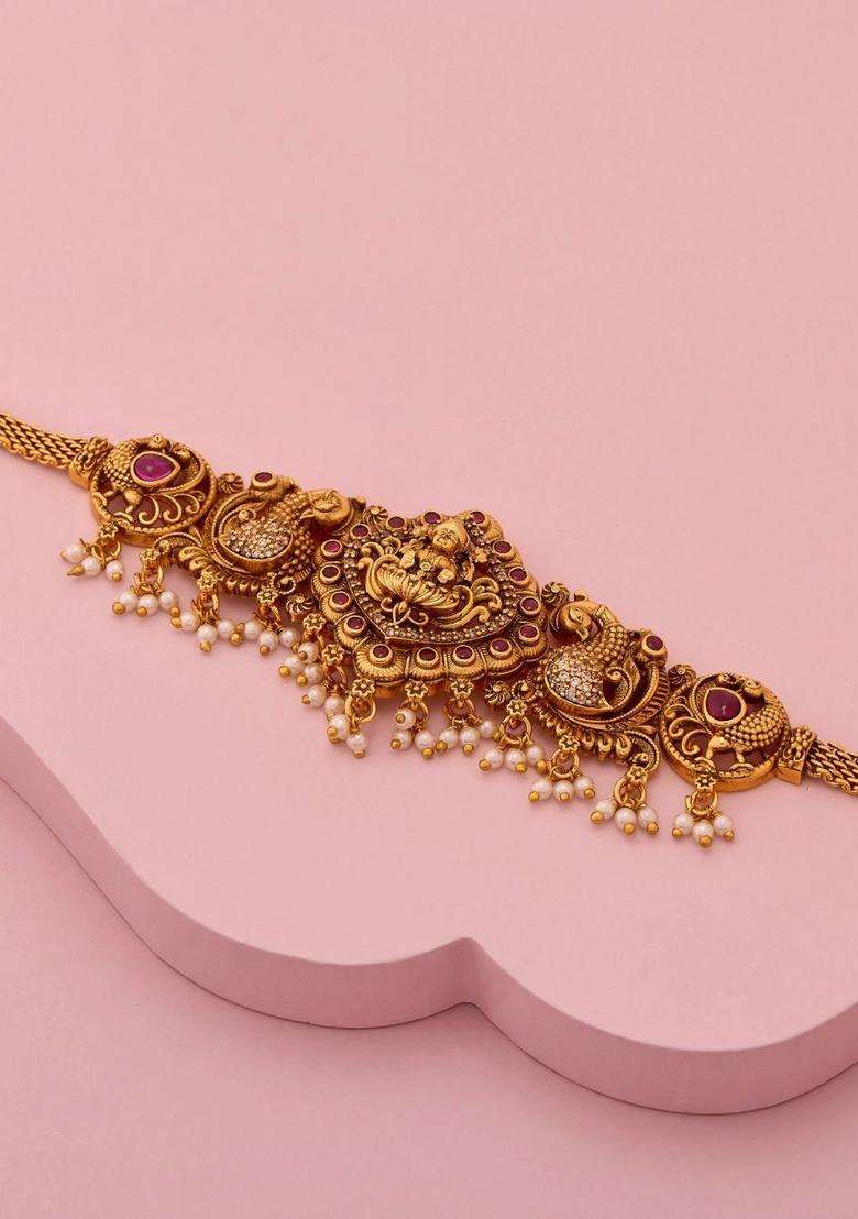 Temple Gold-Plated Bangle-Style Bracelet for Women | Traditional Temple Jewellery for Wedding & Festive Wear | Gift for Her - Indya