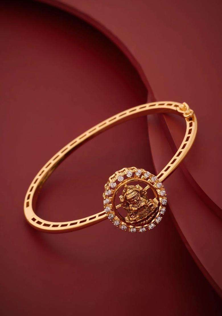 Cubic Zirconia Temple Gold-Plated Bangle-Style Bracelet for Women | Traditional Temple Jewellery for Wedding & Festive Wear | Gift for Her - Indya