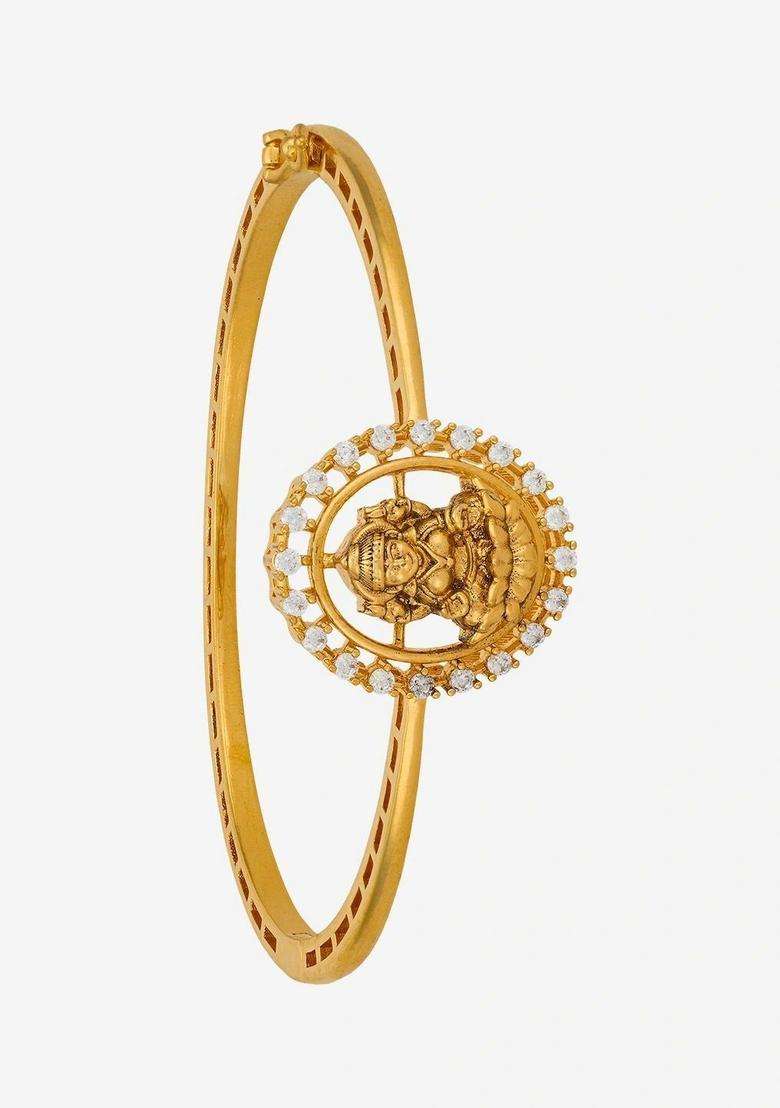 Cubic Zirconia Temple Gold-Plated Bangle-Style Bracelet for Women | Traditional Temple Jewellery for Wedding & Festive Wear | Gift for Her - Indya