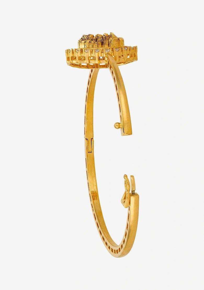 Cubic Zirconia Temple Gold-Plated Bangle-Style Bracelet for Women | Traditional Temple Jewellery for Wedding & Festive Wear | Gift for Her - Indya