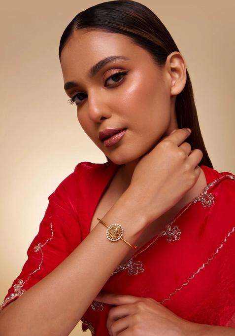 Cubic Zirconia Temple Gold-Plated Bangle-Style Bracelet for Women | Traditional Temple Jewellery for Wedding & Festive Wear | Gift for Her