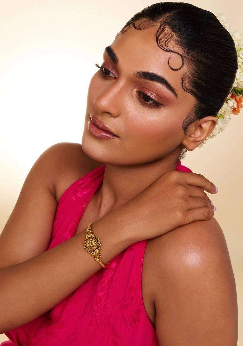 Temple Gold-Plated Bangle-Style Bracelet for Women | Traditional Temple Jewellery for Wedding & Festive Wear | Gift for Her - Indya