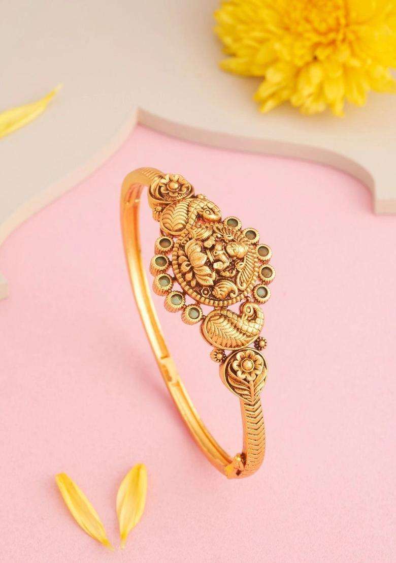 Temple Gold-Plated Bangle-Style Bracelet for Women | Traditional Temple Jewellery for Wedding & Festive Wear | Gift for Her - Indya