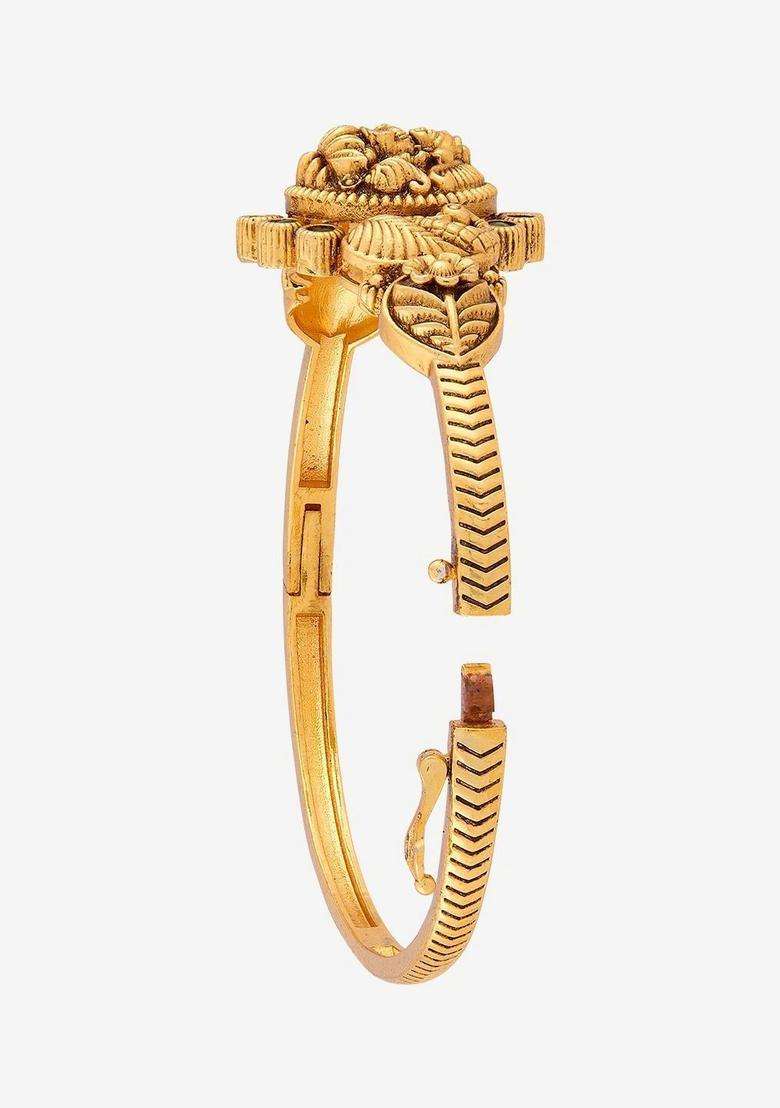 Temple Gold-Plated Bangle-Style Bracelet for Women | Traditional Temple Jewellery for Wedding & Festive Wear | Gift for Her - Indya