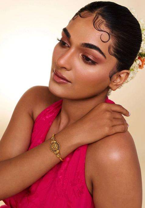 Temple Gold-Plated Bangle-Style Bracelet for Women | Traditional Temple Jewellery for Wedding & Festive Wear | Gift for Her