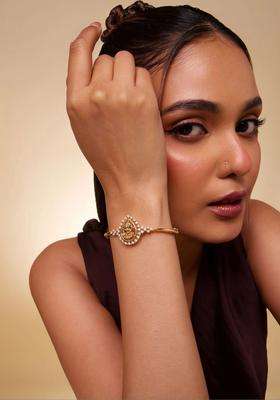 Cubic Zirconia Temple Gold-Plated Bangle-Style Bracelet for Women | Traditional Temple Jewellery for Wedding & Festive Wear | Gift for Her