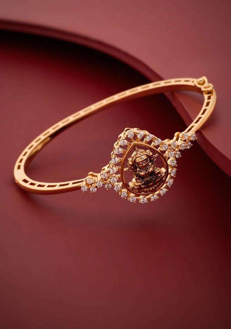 Cubic Zirconia Temple Gold-Plated Bangle-Style Bracelet for Women | Traditional Temple Jewellery for Wedding & Festive Wear | Gift for Her - Indya