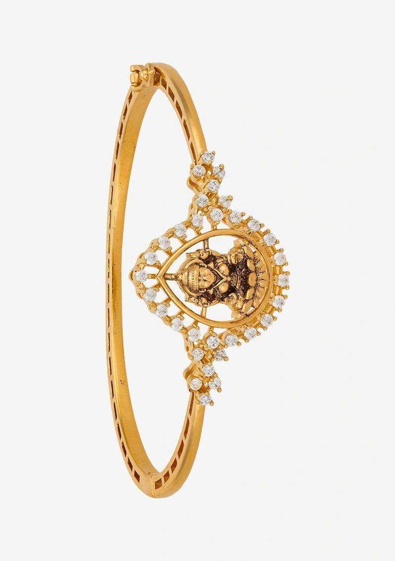 Cubic Zirconia Temple Gold-Plated Bangle-Style Bracelet for Women | Traditional Temple Jewellery for Wedding & Festive Wear | Gift for Her - Indya