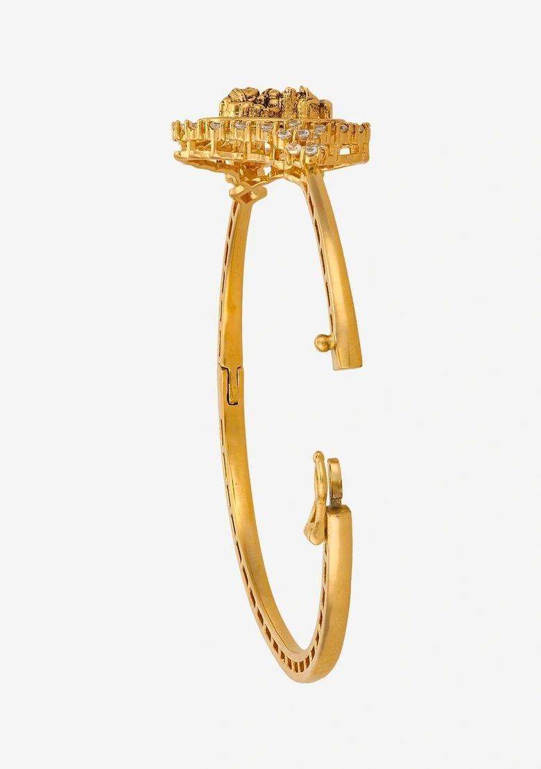 Cubic Zirconia Temple Gold-Plated Bangle-Style Bracelet for Women | Traditional Temple Jewellery for Wedding & Festive Wear | Gift for Her - Indya