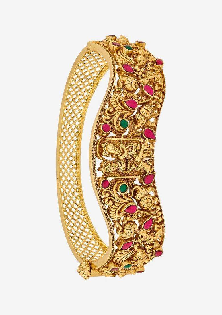 Temple Gold-Plated Bangle-Style Bracelet for Women | Traditional Temple Jewellery for Wedding & Festive Wear | Gift for Her - Indya