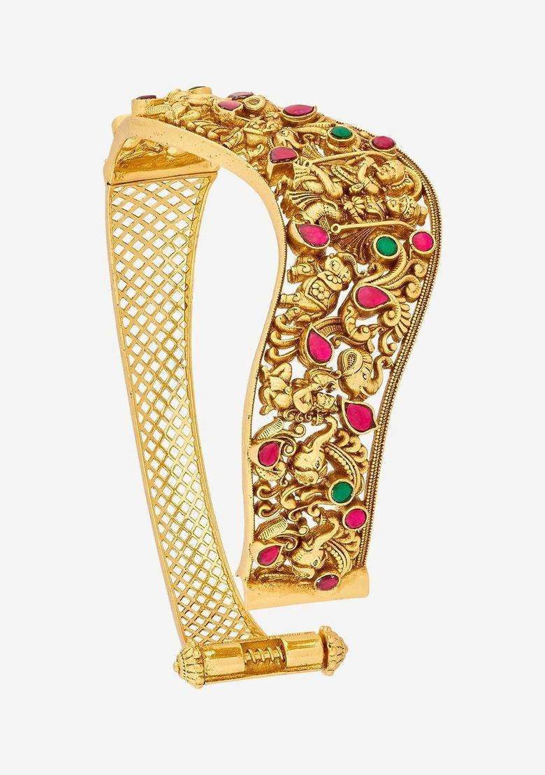 Temple Gold-Plated Bangle-Style Bracelet for Women | Traditional Temple Jewellery for Wedding & Festive Wear | Gift for Her - Indya