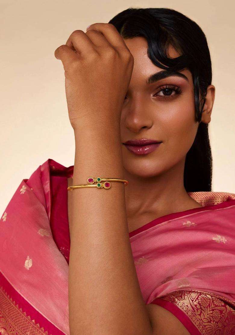 Temple Gold-Plated Bangle-Style Bracelet for Women | Traditional Temple Jewellery for Wedding & Festive Wear | Gift for Her - Indya