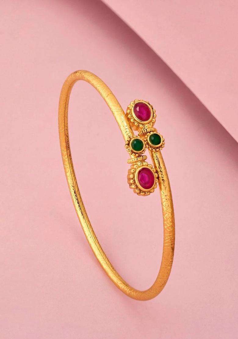 Temple Gold-Plated Bangle-Style Bracelet for Women | Traditional Temple Jewellery for Wedding & Festive Wear | Gift for Her - Indya