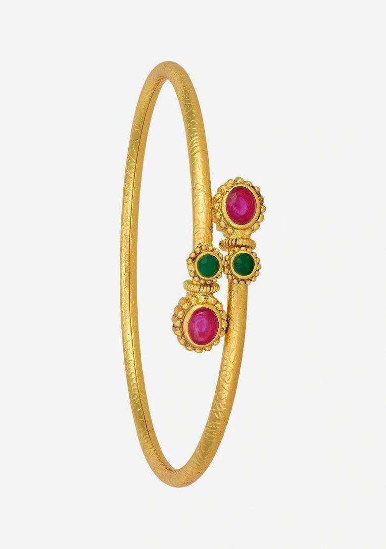 Temple Gold-Plated Bangle-Style Bracelet for Women | Traditional Temple Jewellery for Wedding & Festive Wear | Gift for Her - Indya