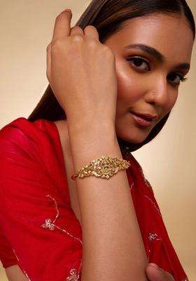Cubic Zirconia Temple Gold-Plated Bangle-Style Bracelet for Women | Traditional Temple Jewellery for Wedding & Festive Wear | Gift for Her