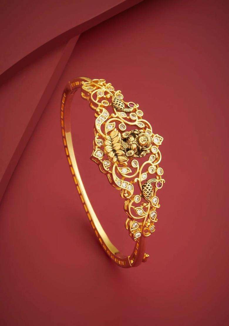 Cubic Zirconia Temple Gold-Plated Bangle-Style Bracelet for Women | Traditional Temple Jewellery for Wedding & Festive Wear | Gift for Her - Indya